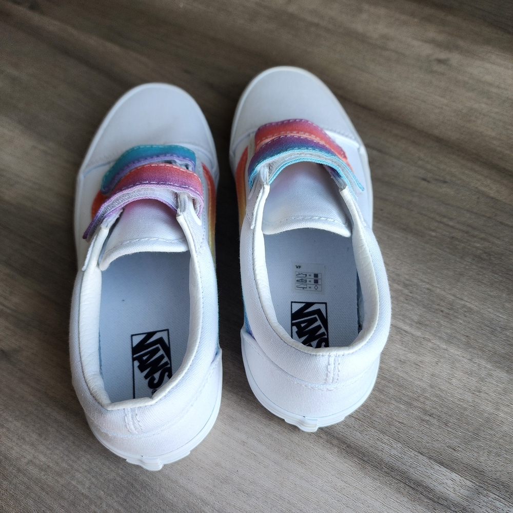 Kids White Rainbow Vans Old Skool Hook And Loop Sneakers Size 3 - Picture 3 of 9